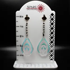 Ghost Face Iridescent Teardrop Earrings with Dalmation Stone