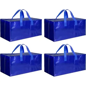 4 Pack Large Moving Bags with Zippers & Handles, Tote Moving Boxes for Dorm Room Bags, Blue