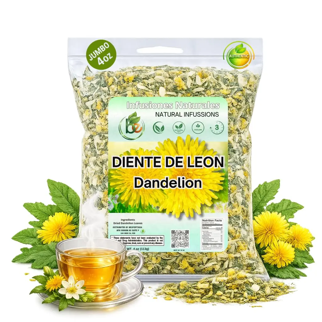 Diente de León Herbal Tea – Dandelion Loose Leaf – 4 oz (113 g) – 100% Natural, Vegan, Non-GMO, Caffeine-Free – Traditional Herbal Infusion – by BexpertsUSA