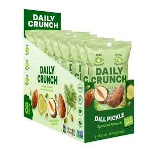 Daily Crunch Dill Pickle Sprouted Almonds - Crunchy Snack Pack with Real Pickles & Apple Cider Vinegar - Zero Seed Oils, 11g Protein - 8 Packs x 1.5oz