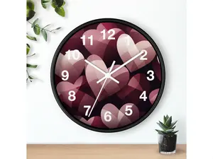 Burgundy Hearts Wall Clock Valentine Gift Decor Wood