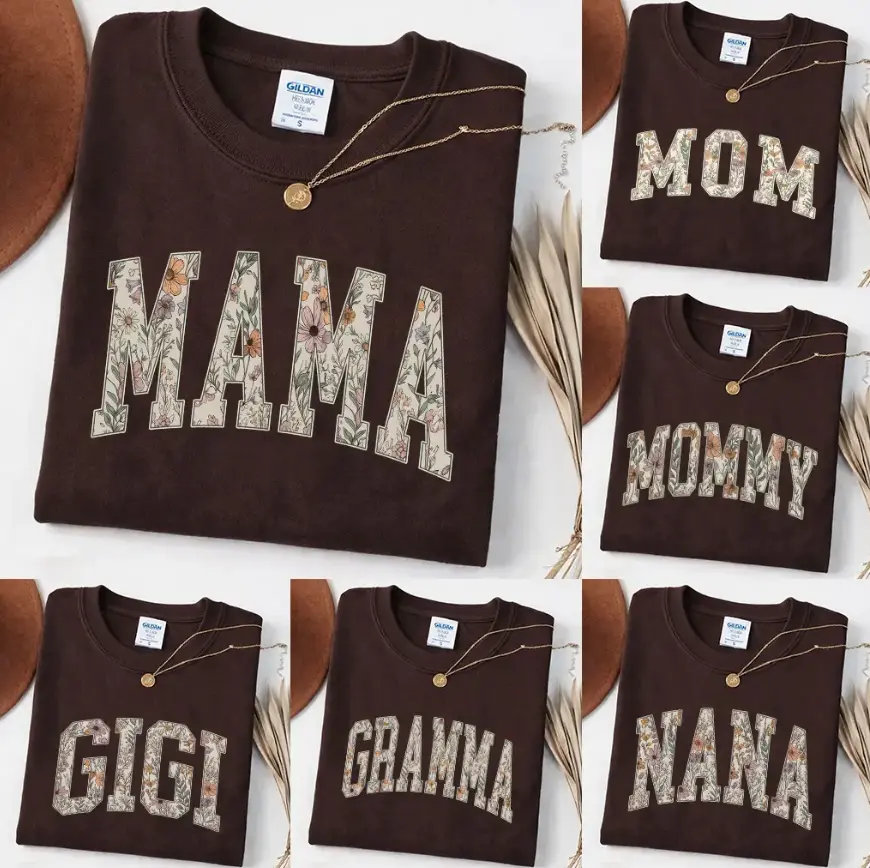 Custom Mama T-Shirt - Dark Chocolate Colors, Mothers Day Gift, Personalized Grandma T-Shirt, Grammy Mimi Nonny Mommy Honey T-Shirt, Gift For Mother