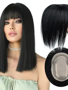 Human Hair Toppers For Women 8x12cm Silk Base Human Hair Lace Weightless Cover Wide Hairpart/Grey Hair Black Brown Breathable Large Woven Area Coverage Natural Hairpiece
