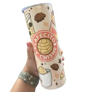 Cafesito y Chisme 20 oz Tumbler with Cute Cartoon Design and "Cafecito y Chisme" Text