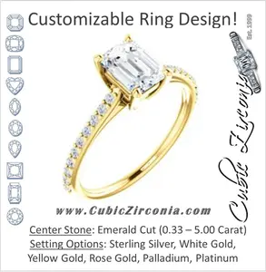 Cubic Zirconia Engagement Ring- The Tanisha (Customizable Cathedral-set Emerald Cut Design with Thin Pavé Band)