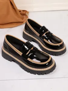 Women's Thick Sole Flatform Rubber Loafers, Comfortable Shoes, Wide Round Toe Slippers, Casual Flat Shoes, Modern Style All-Season Footwear