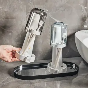 New Multifunctional Toothbrush Holder Set with Dust Cover, Drainage Cup Rack, Home Use, Multi-Functional Toothbrush Stand