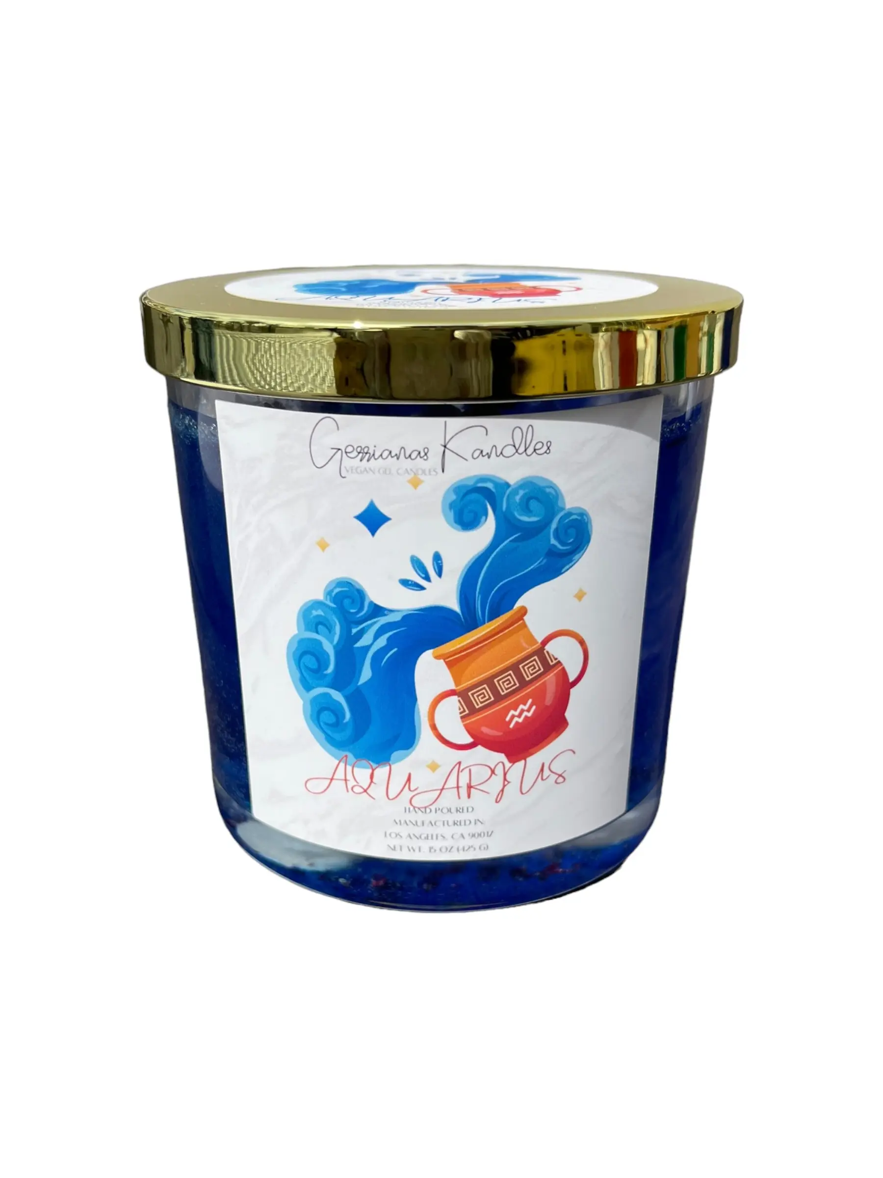 Gerrianas Kandles | AQUARIUS | Eucalyptus Lavender Scent | Dried Roses | Amethyst Crystals | Vegan | Zodiac Candle