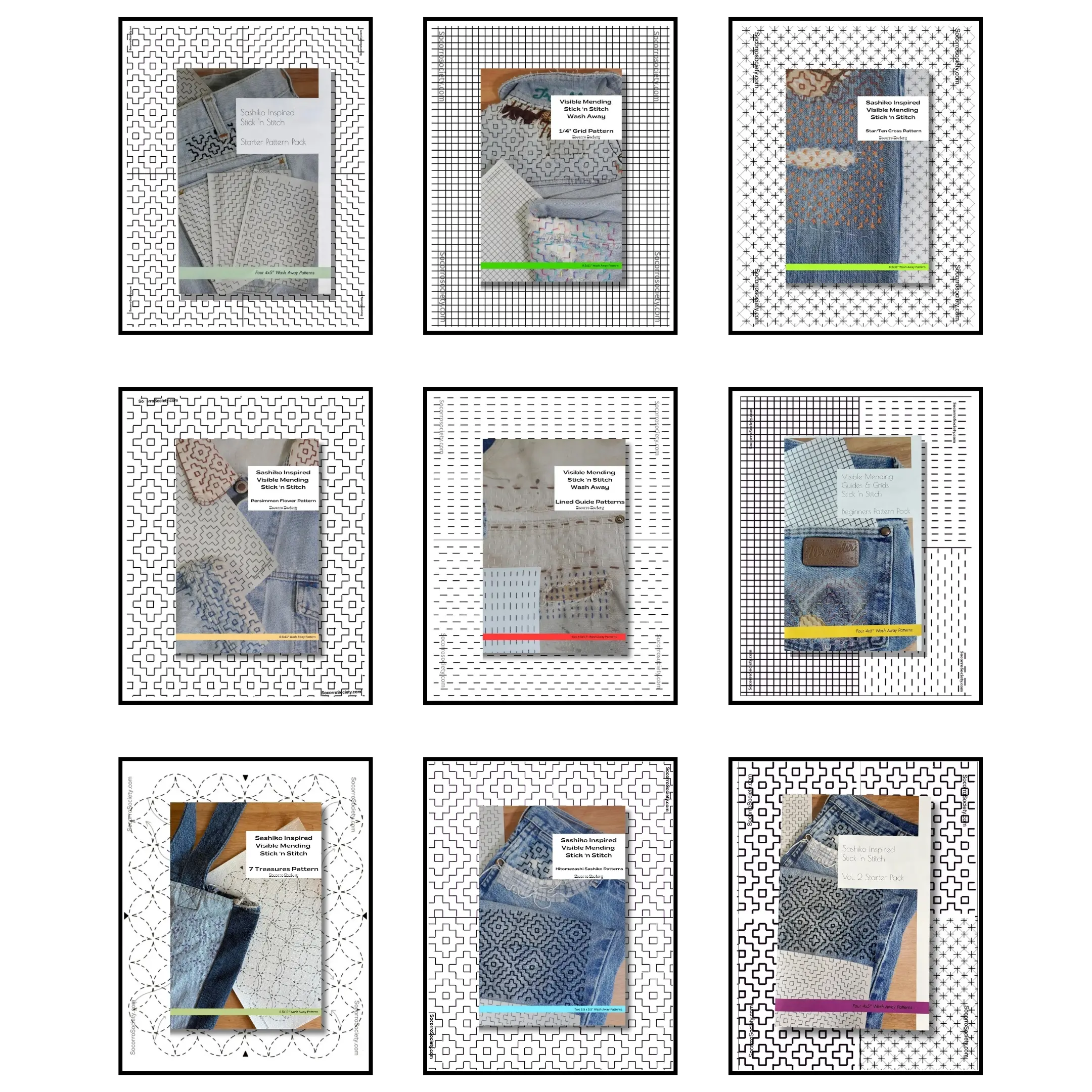 Socorro Society Visible Mending Patterns Bundle, Sewing Craft Kit for Textiles & Visible Mending