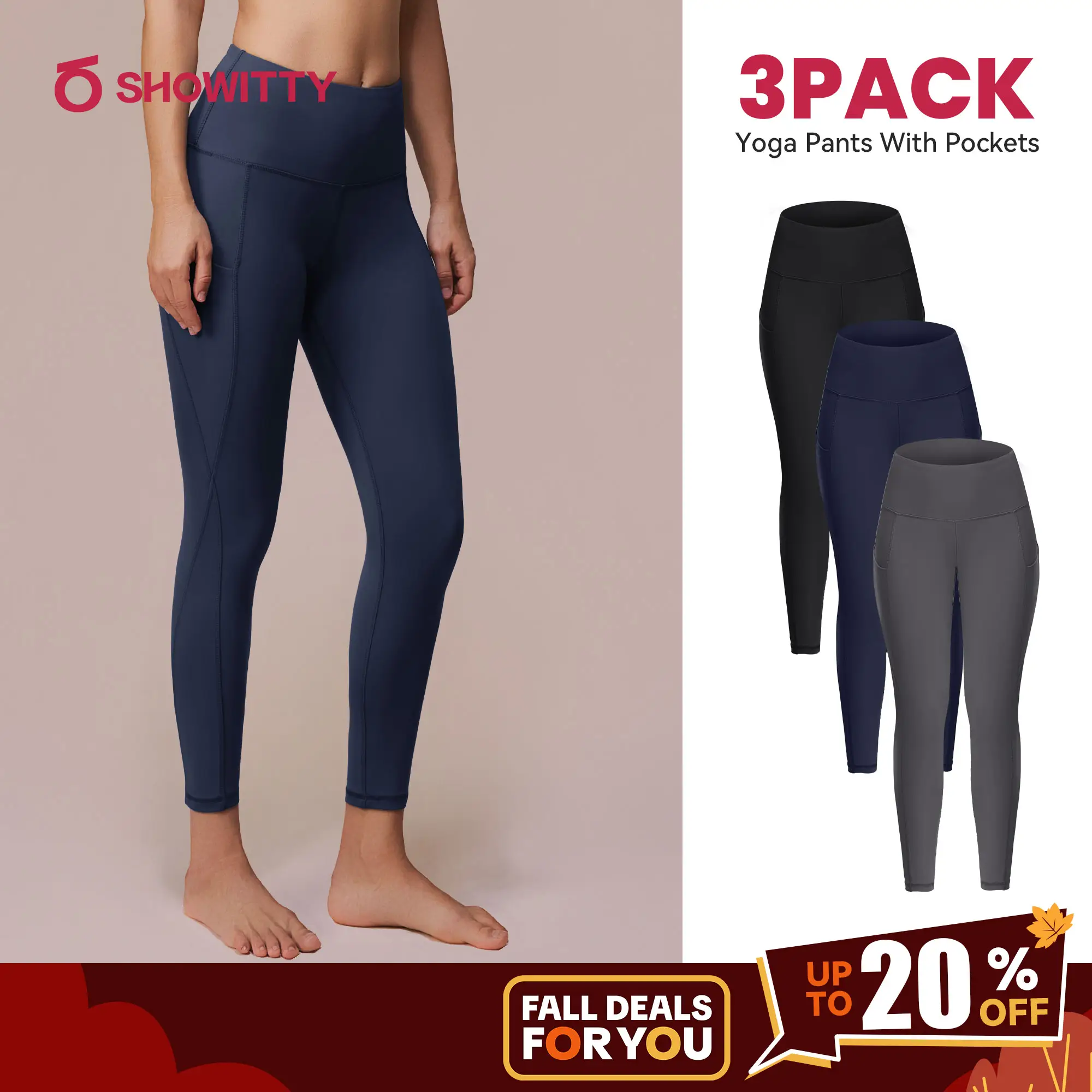 SHOWITTY Women's High Waisted Tummy Control 1/3 Pack Leggings with Pockets – Non See-through Stretchy Yoga Pants for Workout #TikTokShopFallDealsForYo