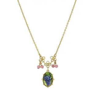 1928 Jewelry Winery Petite Purple Grapes Decal Pendant With Beads Necklace 16" + 3" Extender