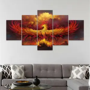 Phoenix Nirvana Pattern Canvas Unframed Painting, 5 Counts/set Creative Modern Wall Art Poster, Wall Art Decor for Home Living Room Bedroom Office, Ornaments