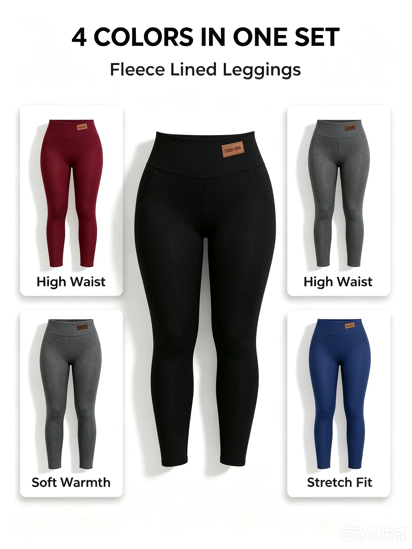Plus-Size, 4-Pack Crossover Leggings Buttery Soft for yoga Pants for Women - High Waisted, Tummy Control Waist, Squat-Proof Leggings for Yoga & Fitness, Fleece pants, Warm
