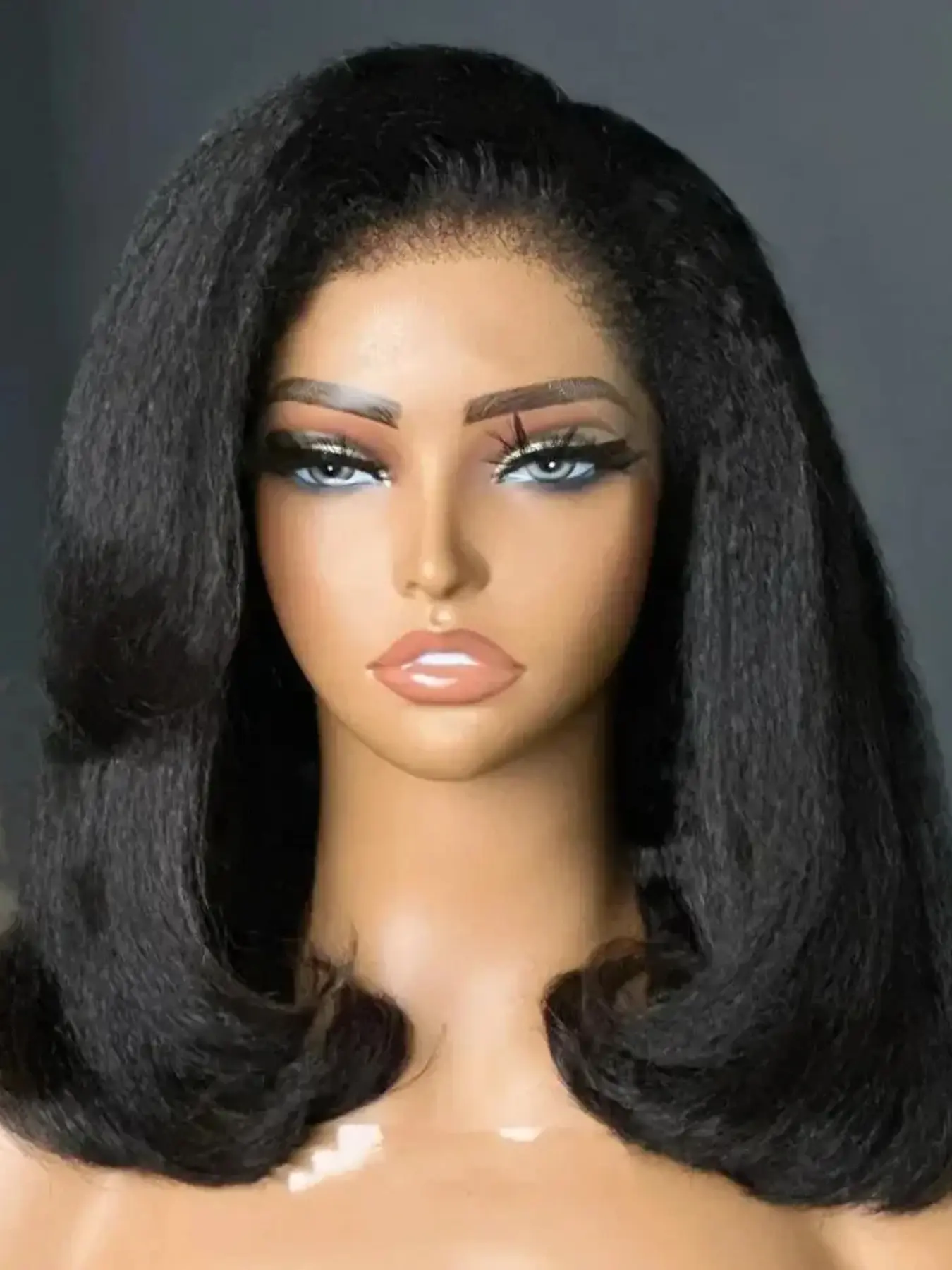 Fashion Natural Ultra-Soft 26 Inch Lace Front Wig, Synthetic Lace Wigs, Synthetic Wavy Wig, Natural Looking Wig, Yaki Wave Curl, 180% Density, Pre-Bleached, Daily Use, All Seasons