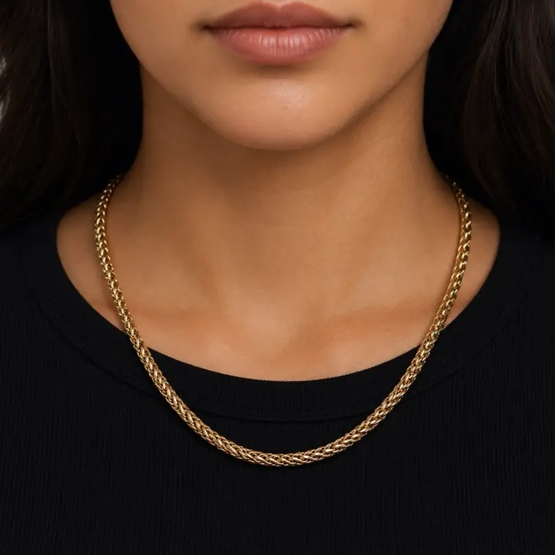 18K Gold Filled 5mm Franco Wheat Chain Necklace, 24" Waterproof Tarnish-Free 316L Stainless Steel Jewelry, Gift Ready