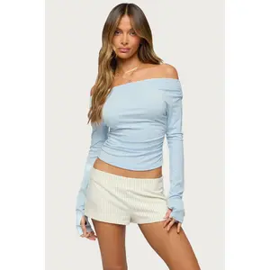 Milane Ruched Off Shoulder Ribbed Top