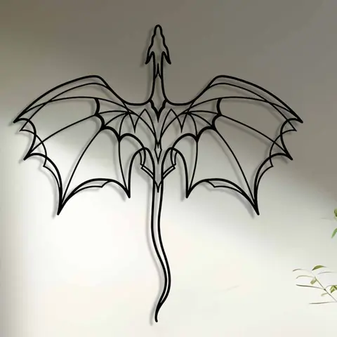 Dragon Design Wall Art, Metal Wall Decor, Modern Home Decor, Geometric Line Design Wall Hanging Decor, Wall Art for Living Room, Bedroom, Garden, Balcony, Poster, Decoration