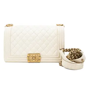 Pre-owned CHANEL Caviar Shoulder Bags Leboy Medium White JM JM247