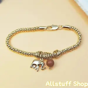 European and American style 18K gold-plated brass elephant beaded bracelet - wave pattern beaded design, exquisite and lovely women's fashion jewelry. Ideal for both daily wear and party ensembles, it symbolizes good luck and deep friendship.