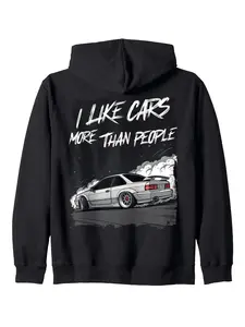 Men's Japanese JDM Car Culture Hoodie Heavyweight 270gsm Soft Blend Sweatshirt with I Like Cars More Than People Slogan JDM Racing Logos Loose Fit Pullover Kangaroo Pocket Unisex Automotive Apparel S-XXXL