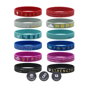 Inspirational Silicone Rubber Wristbands 12 Pack - Motivational Bracelets For Men & Women Personalized Of Wwjd  Durable Gifts Bracelet Verse