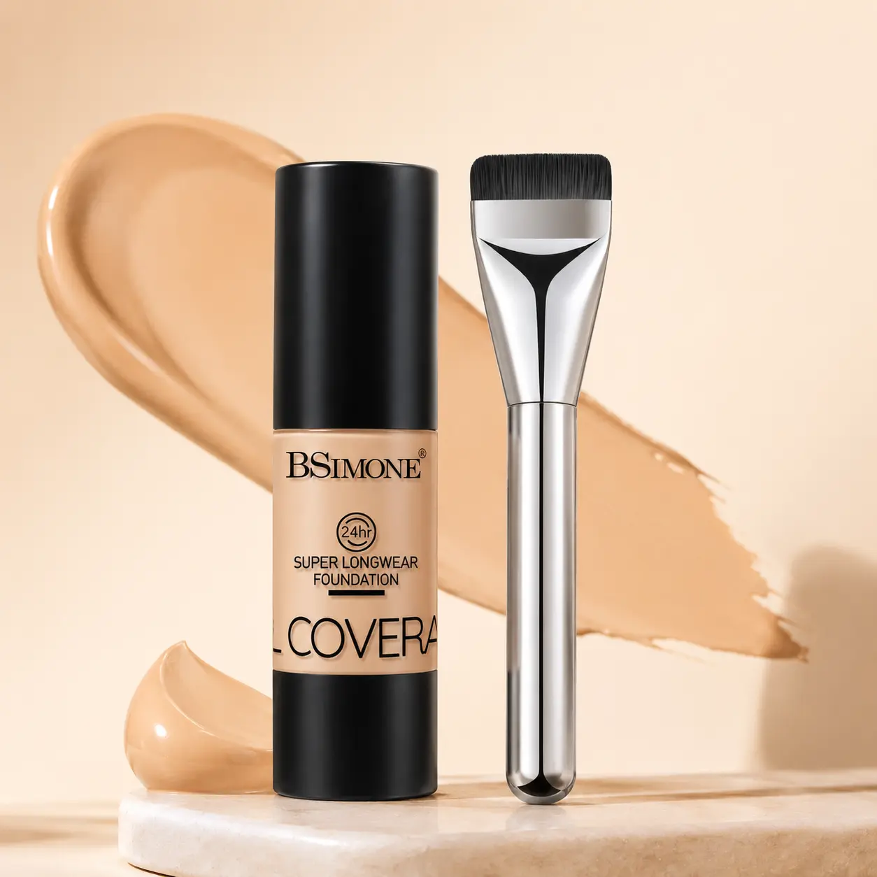 Flawless Full Coverage Liquid Foundation with Brush, Lightweight Matte Face Makeup, Color Correcting Filter Effect, Long-Lasting Oil Control, Smooth Non-Cakey Finish