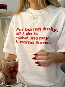 Women's Letter Print Round Neck Tee, Fashion Casual Drop Shoulder Short Sleeve Fitted T-shirt for Daily Wear, Ladies Summer Clothes