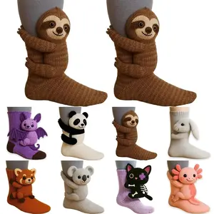 Women'S 3D Animal Socks - Winter Warm Mid-Calf Floor Socks with Cute Sloth, Panda, Rabbit, Bear & Designs |   Cozy Christmas Gift, Soft Hand Washable Unisex-Style Socks for Home & Outdoor (BrownPurple/)Gift