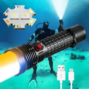 Portable Diving Flashlight, Diving Lamp, Type-C Rechargeable Scuba Flashlight, Professional Underwater 30m Diving Torch, Suitable for Diving and Fishing in Different Water Areas