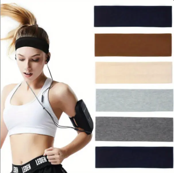 Women's Stretchy Sweat Wicking Training Headbands - Soft Cotton, Non-Slip, Stretchable for Sports, Workouts, 6-Piece Sports Headbands Set, Sweat Wicking Headband, Stretchy Headbands