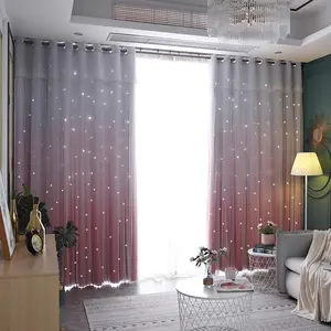 Double Layer Curtain, 2 Counts/set Star Pattern Light Blocking Curtain, Home Decor for Living Room Bedroom, Window Drapes, Room Divider Curtain