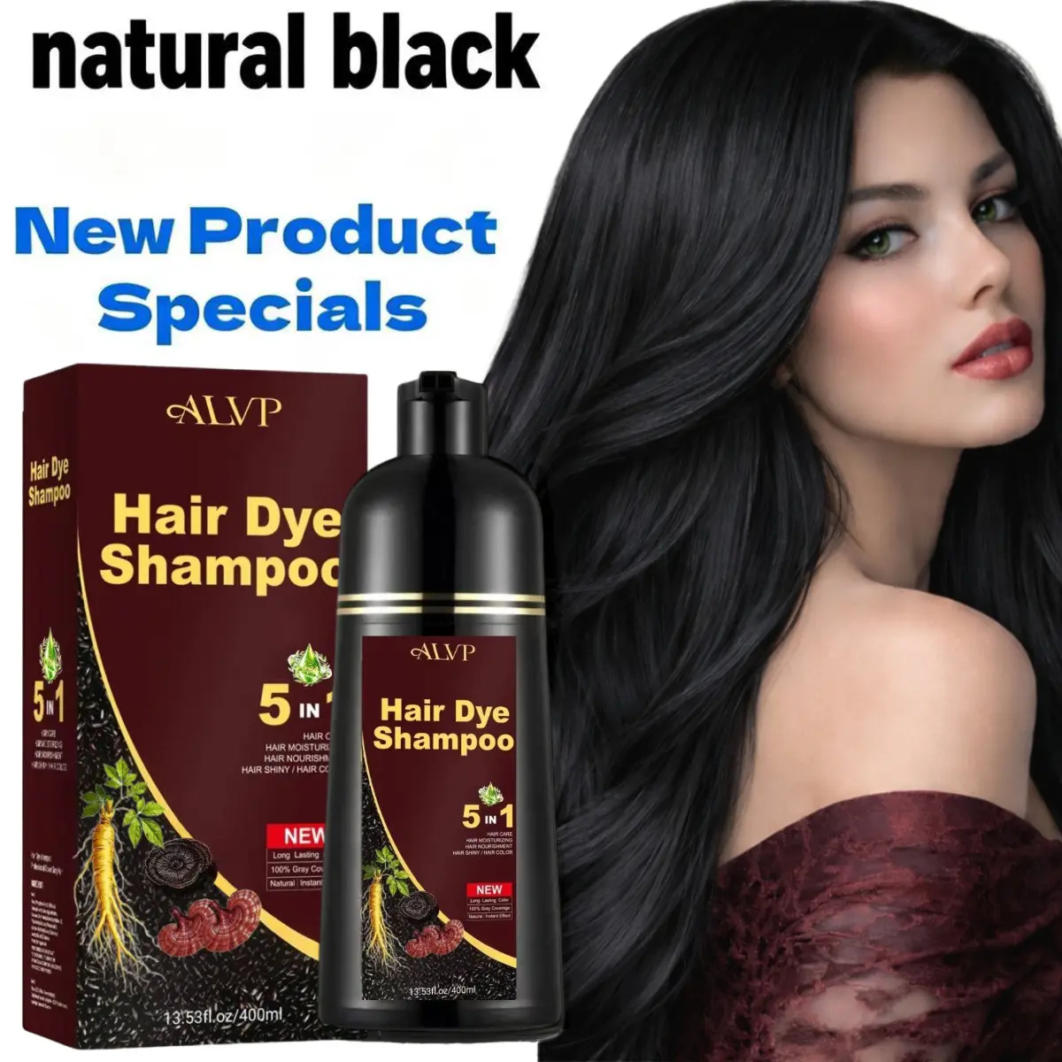 ALVP 2026 New Hair  Trends  Wine Red 5-in-1 Hair Dye Shampoo |  Gray Coverage | Nourishing & Long Lasting Instant Herbal Ginseng color temporary hairdye curly Dark Brown Haircare Hair Coloring Wax fathersdaygift