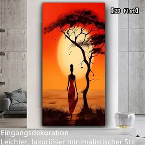 2D fiat silhouette of African women under the sunset, unframed wall decoration, canvas painting, suitable for indoor/outdoor home decoration for living room, office, bathroom, bar, cafe, gym, presenting a fashionable, artistic effect