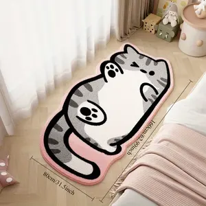 1pc Cartoon style carpet Cute cat pattern lounge rug Girlish heart bedroom decor Fluffy Bedroom Rug Plush carpet Irregular shaped bedside carpet Home Water Washable Hat Room Bathroom Play Area Entrance Floor Mat