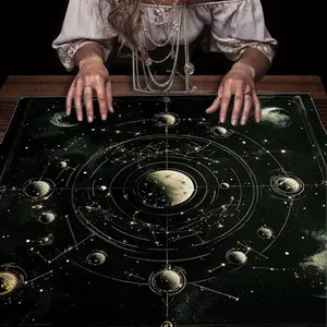 1pc Starry Sky Square Altar Cloth Celestial Bodies Witchy Mystical Astrological Tablecloth Tarot Card Spread Divination Reading Cloth Table Mat Decorative Decor Tarot Reading Cloth, Tapestry Wall Hanging Home Wall Rugs, Room Decor, Halloween
