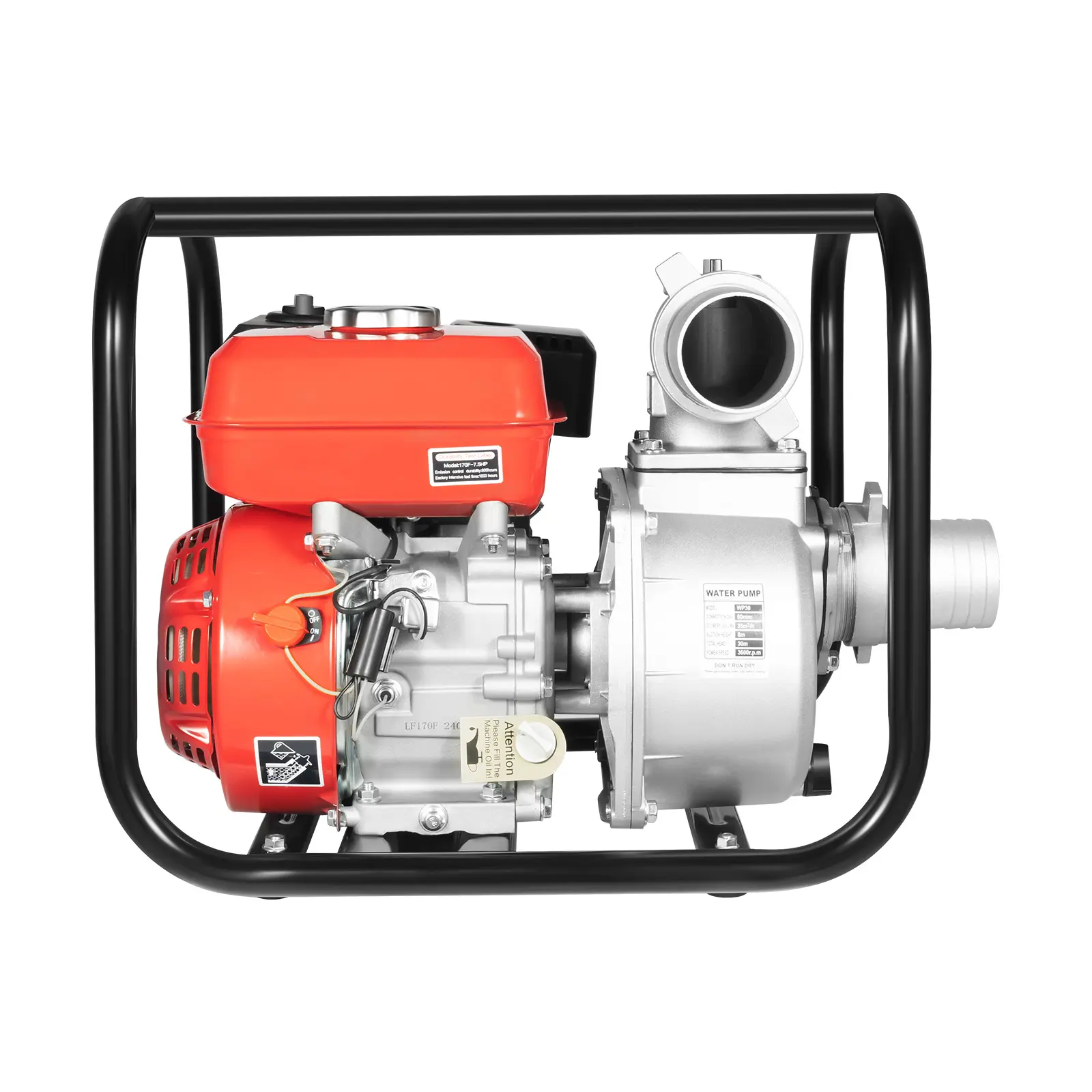 3-Inch Inlet/Outlet Gas Water Pump with Hose, 7.5HP 212cc 4-Stroke Engine (7.5 hp @ 3600 rpm), 35m3/h Flow, 30m Lift, 0.6L, 21.4kg, 3.6L 90+ Octane Gasoline Tank, Outdoor Use for Farm Irrigation, Flood Drainage (Moves Water Fast and Reliably)