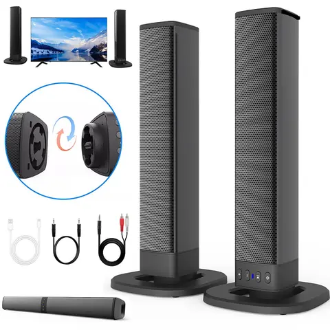 DAZONE Smart Sound Bar with Bluetooth 5.0, 2000 mAh Detachable Portable Stereo Surround System, Type-C/Optical/AUX Connections, TF Card Support, Room-Filling Bass for TV Home Cinema (Bluetooth Speakers)