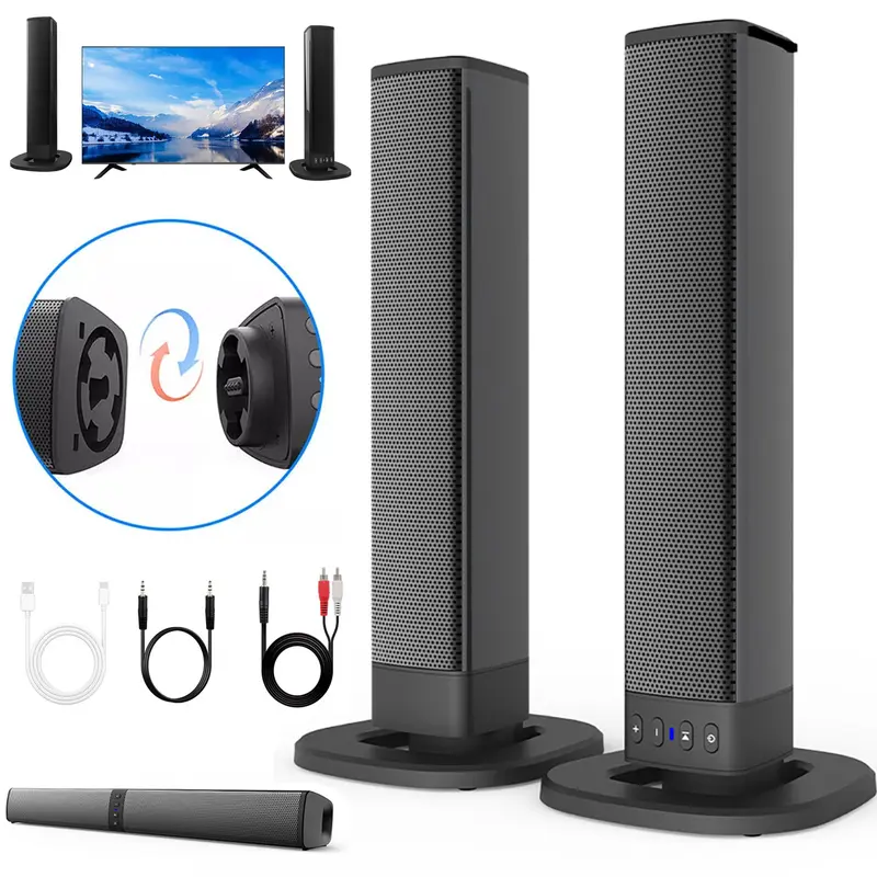 DAZONE Smart Sound Bar with Bluetooth 5.0, 2000 mAh Detachable Portable Stereo Surround System, Type-C/Optical/AUX Connections, TF Card Support, Room-Filling Bass for TV Home Cinema (Bluetooth Speakers)