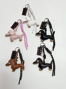 Cute Weiner Dog Accessory Pendant, Handmade Braided Rope, Chocolate Charm, Women's Bag Decor, Phone Holder, Keychain, Travel Bag Ornament, Holiday Gift