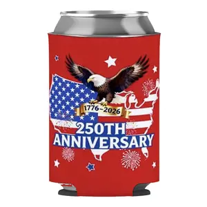 250th Anniversary USA Can Cooler, 4th of July Drink Sleeve 12 oz, 1776–2026 American Beer Holder for Memorial Day, BBQ Party, Neoprene Cooler