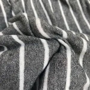 54" Rayon Spandex Fleece Heather Gray & White Striped Knit Fabric By