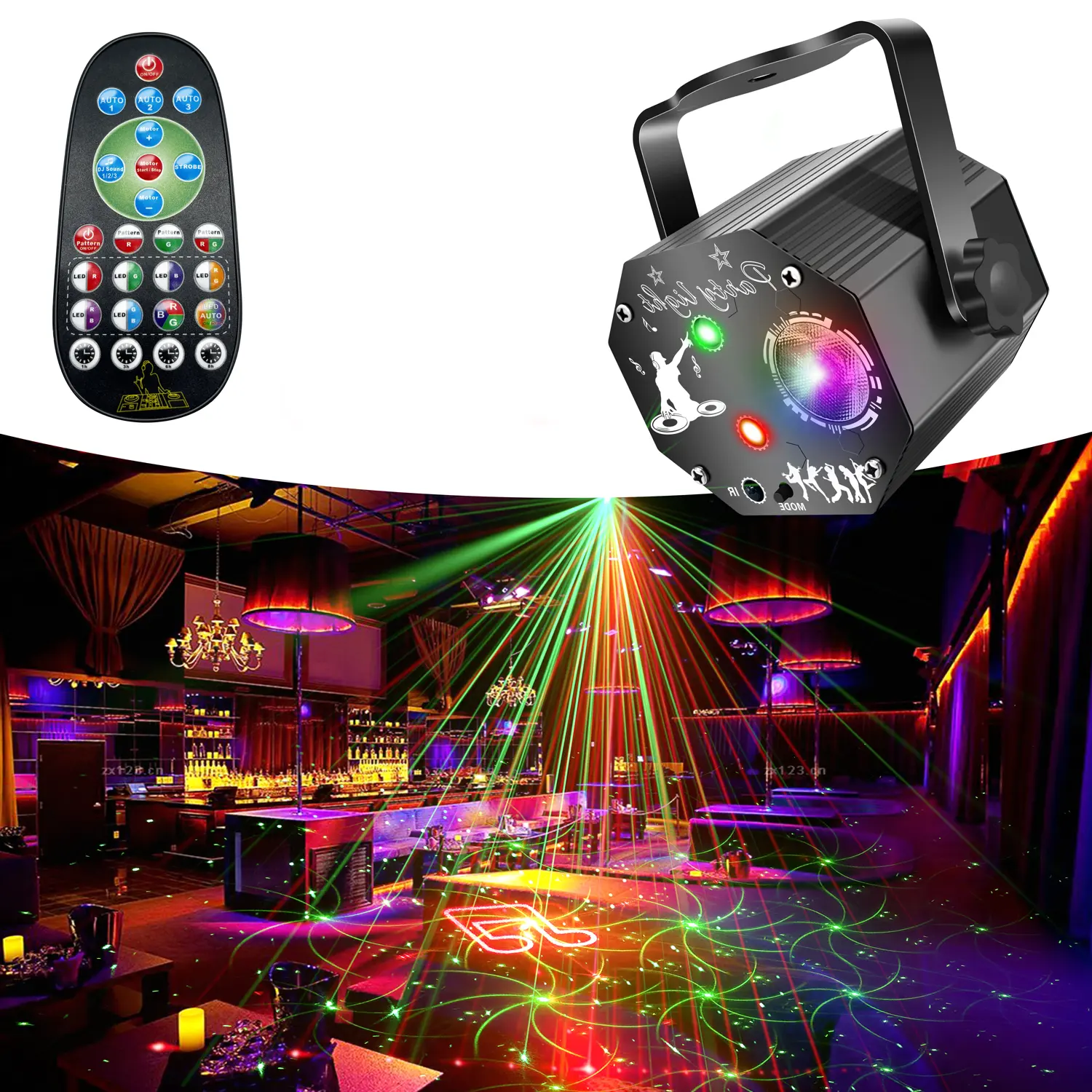 Party Lights DJ Disco Lights,Stage Light Projector 2 RGB LED Multiple Patterns Sound Activated Flash Strobe Lighting with Remote Control for Parties Christmas Karaoke Wedding Home Decoration