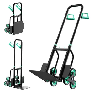 3 in 1 Convertible Aluminum Hand Truck Dolly Cart, 440Lbs Capacity, Stair Climbing Utility Trolley Platform Cart for Transport and Moving in Home, Office, Warehouse, Supermarket, Green+Black