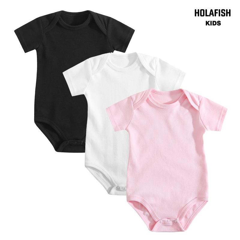 Holafish 3Pack Baby Onesie  100% Cotton Bodysuits Unisex Baby One-piece Romper Tops ,Soft & Breathable for Daily Wear Little Girls Boys,Soft Versatile Round Neck Baby Onesies