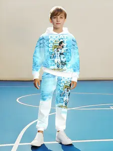 Boys' Hooded Sweatshirt Set, Casual Sports Athletic, Outdoor Activities, Spring & Fall, Long Sleeve, Fun Print, Fashionable Hood Design, Comfortable Fabric, Sweatpants