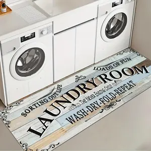 1 Pc Vintage Wood Grain Laundry Room Rug Soft And Comfortable Long Strip Carpet Printed Mat Anti Slip Floor Mat Suitable For Kitchen Living Room Bedroom Sink Laundry Room Decoration Carpet Mat