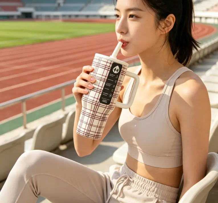 HydroJug 40oz Insulated Stainless Steel Flask - Wide Mouth Grid Print Bottle, 18/8 Food Grade Steel, White Handle Lid & Straw, Leak-Proof Twist Lid, Pour-Friendly, 24hr Cold Insulation, Cup Holder Friendly, Non-Slip Base, BPA-Free Drink Mug for Gym Travel