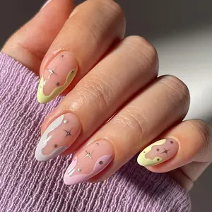 Colorblock Star Pattern Fake Nail with Nail File & Tape, 24pcs Press on Nails for Women & Girls DIY Nail Art Design, Elegant Stick on Nails Kit