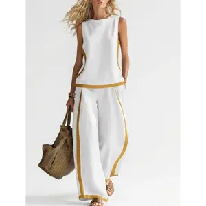 2026 Blend Two Piece Set for WomenSleeveless Color Block Top Wide Leg PantsSet Casual Summer Outfit Womenswear # Set #WideLegPants # ColorBlock # SummerOutfit# BohoFashion # CasualWear # Outfit of theDay # WomensFashion