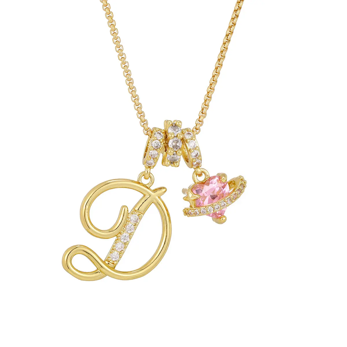 Art Design Letter Necklace Gold 3-Layering Initial A-Z Letter Pendant Necklaces for Women Snake Chain Choker Pink Heart Zircon Adjustable Length Necklace Jewelry For Christmas Art Design Letter Necklace Gold 3-Layering Initial A-Z Letter Pendant Necklaces for Women Snake Chain Choker Pink Heart Zircon Adjustable Length Necklace Jewelry For Christmas